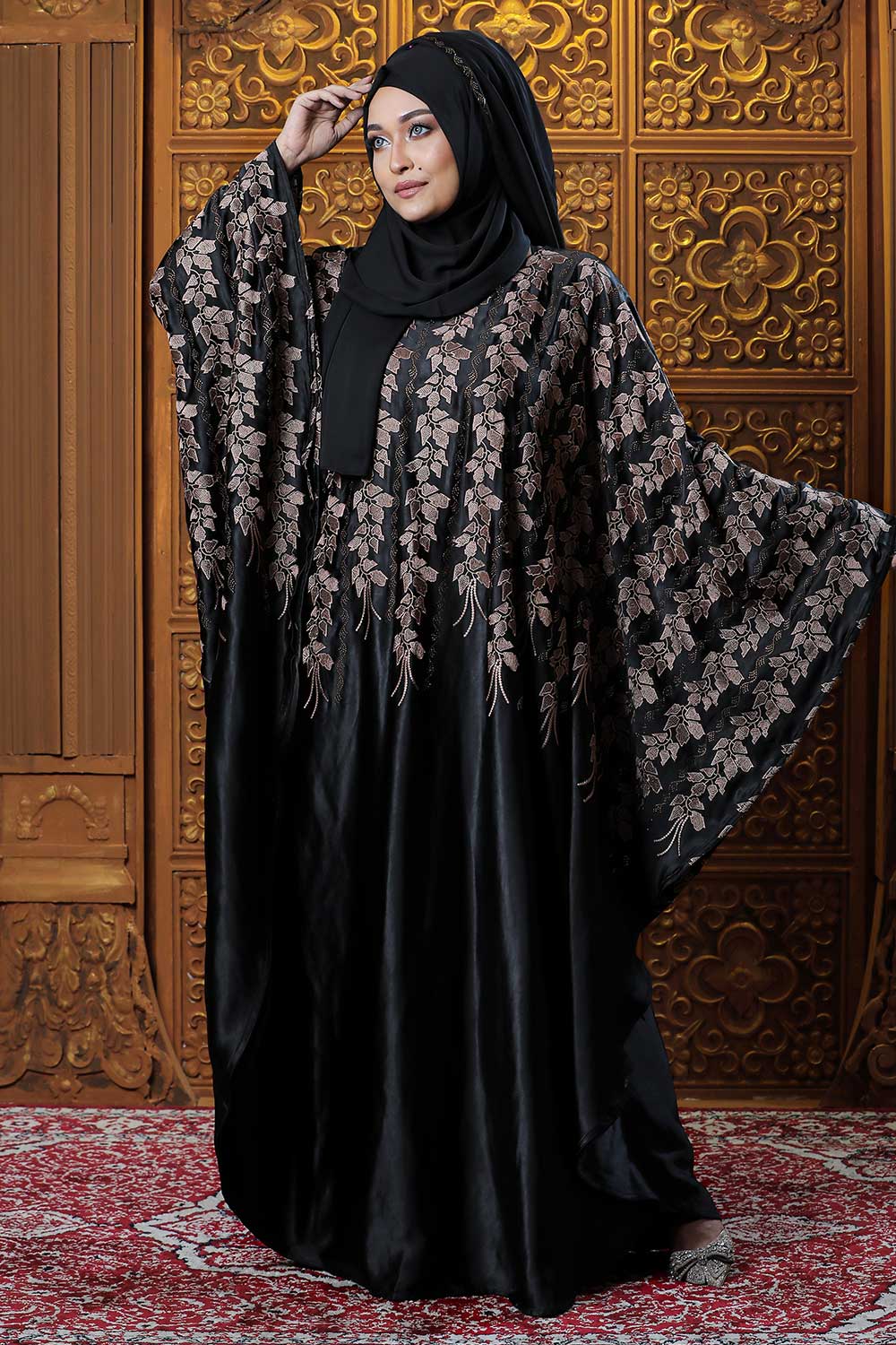 Black Color Abaya with Embroidery & Stone Work