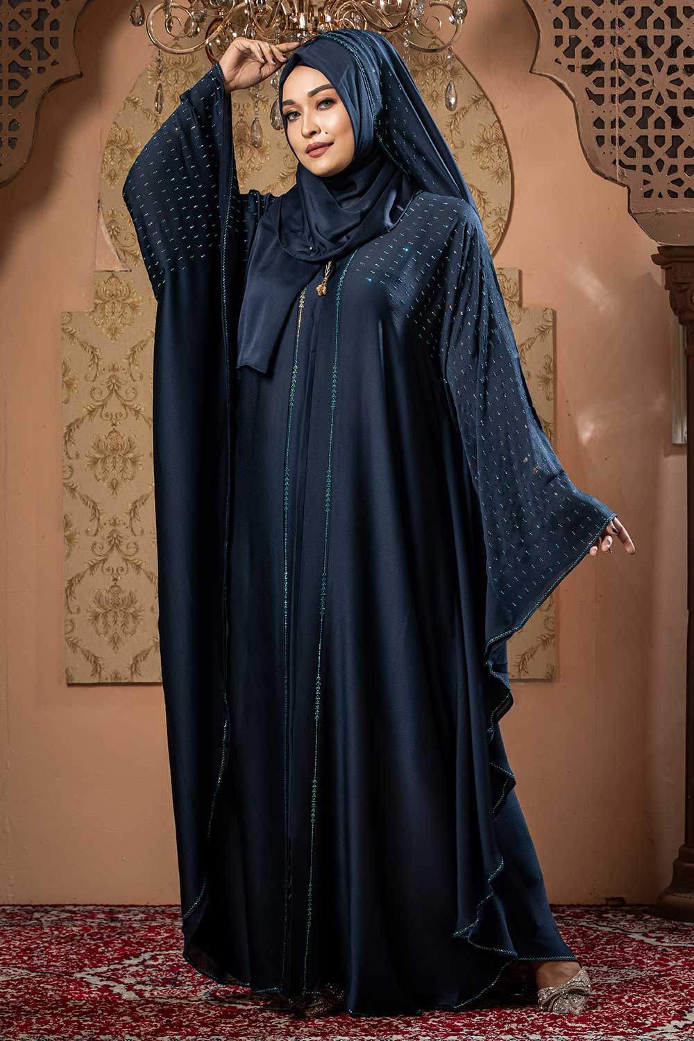 Dark Blue Color Abaya with Stone Work